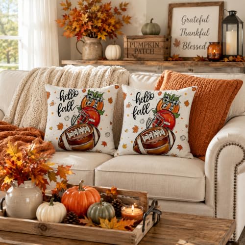 GEEORY 18x18 Inch Fall Pumpkin Pillow Covers - Set of 2 for Autumn Decor