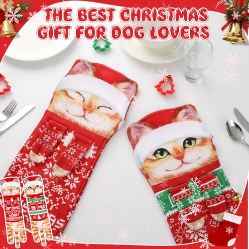 Christmas Cat Hand Towels Set - Orange Cat Hanging Kitchen Towels, 2 Pack