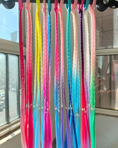 Lunelicia 16-Inch Colorful Hair Extensions 12 Pcs for Braids & Festivals