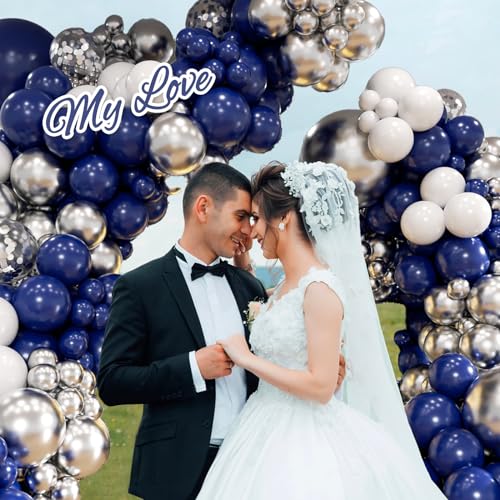 Navy Blue Silver Balloon Arch Kit - 53 Balloons for Parties