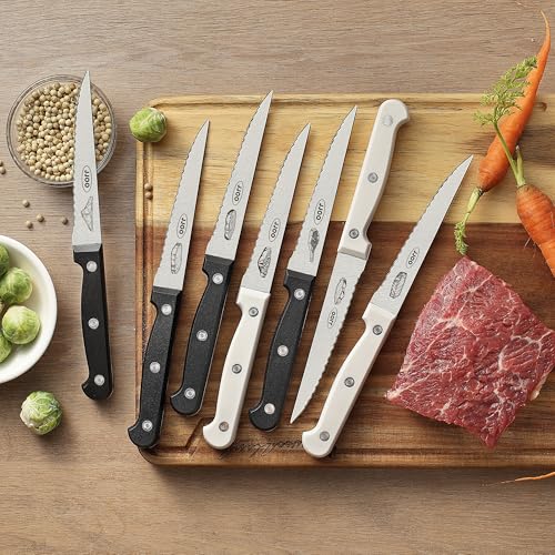 JJOO Premium Serrated Steak Knives Set of 8 - 4 Black & 4 White