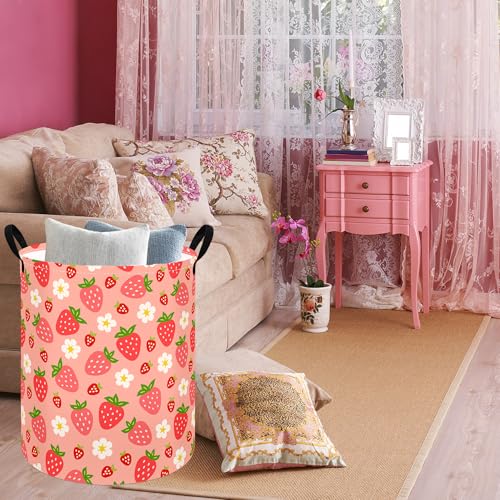 KUNRO Kids Strawberry Laundry Hamper & Storage Basket with Handles