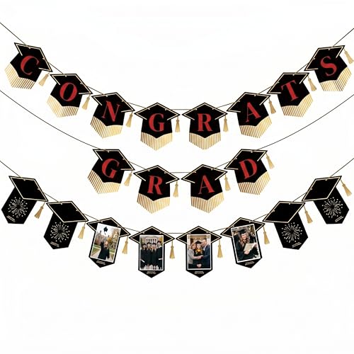 2026 Black and Red Graduation Banner Set - 2pcs Congrats Grad Decor