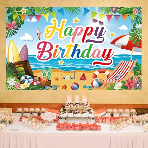 Summer Beach Birthday Backdrop, Tropical Party Decorations Banner 71x43