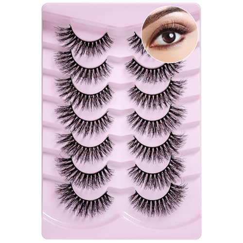 PAVONNE Cat Eye Wispy Faux Mink Lashes, 8D Fluffy 7 Pairs