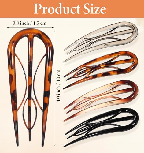 Thrymme 4-Inch U Shaped French Hair Pins - 4Pcs Non Slip Grip Teeth