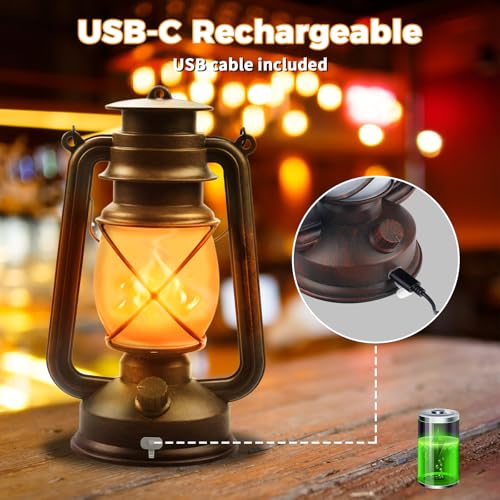 2 Pack Vintage Bronze Lanterns with Remote Control - 4 Modes Rechargeable