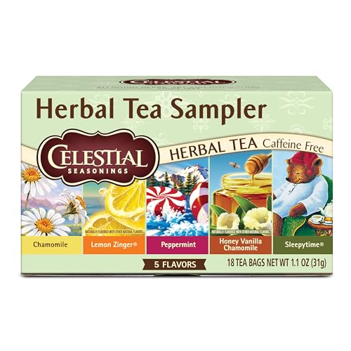 Celestial Seasonings Herbal Tea Sampler Pack - 18 Caffeine-Free Tea Bags, Includes Chamomile, Lemon Zinger, Peppermint & More