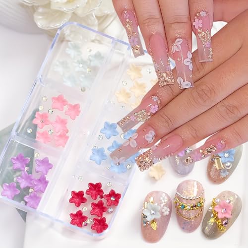 72Pcs 3D Flower Nail Charms Colorful Floral Resin Rhinestones for Manicure
