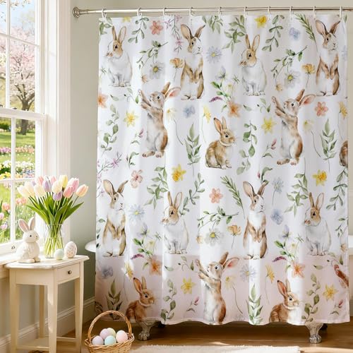 Easter Bunny Shower Curtain, 71x71 inch Waterproof Bathroom Decor