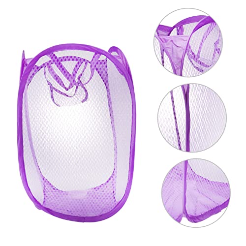 Collapsible Laundry Hamper with Side Pocket - Purple Mesh Basket