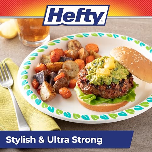 Hefty 10 Inch Compostable Paper Plates Pack of 3 - 20 Count Stylish & Soak-Resistant Disposable Dinnerware