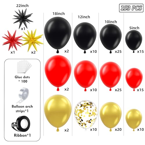 Red and Black Gold Balloon Garland Kit with Stars - 153 Pieces