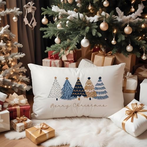 Navy Blue Christmas Tree Throw Pillow Covers 20x12 - Color 01
