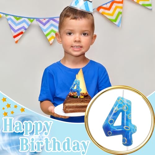 Number 4 Birthday Candle - Blue Hedgehog Theme Cake Topper for Kids