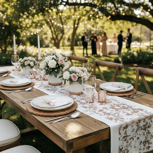 PapaKit Sparkle Metallic Rose Gold Thin Table Runner 11x84 - Pack of 2 for Holidays and Weddings