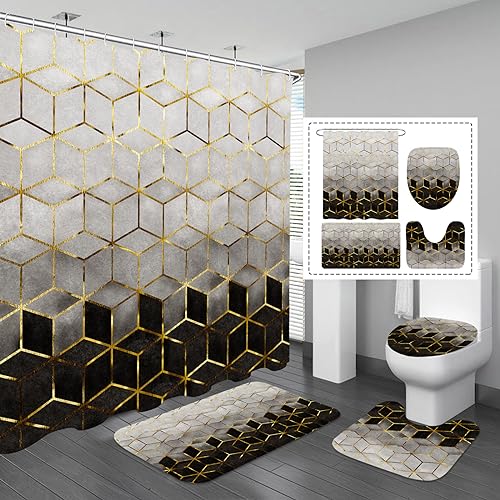 Gibelle Luxury Bathroom Shower Curtain Set with Rugs and Accessories