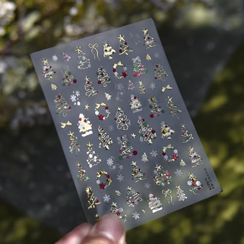 5D Christmas Nail Stickers Gold Tree Wreath Self-Adhesive Winter Decals