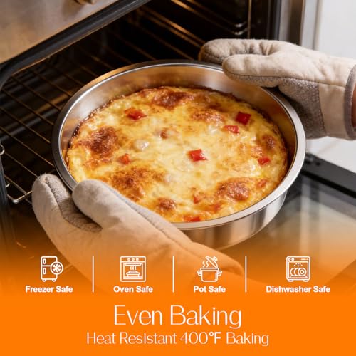 Tifanso 3-Piece 8-Inch Round Stainless Steel Cake Pans for Even Baking