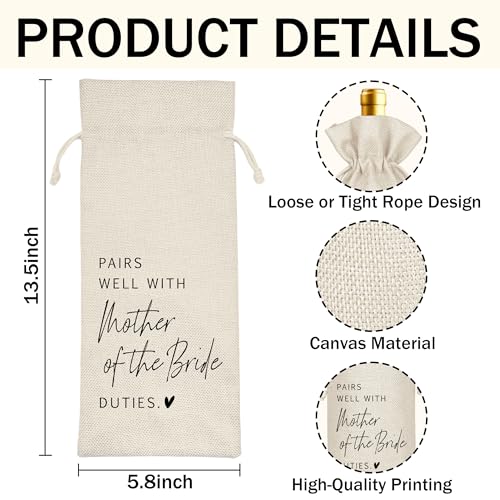 Mother of the Bride Wine Gift Bag Reusable Cotton Linen Burlap