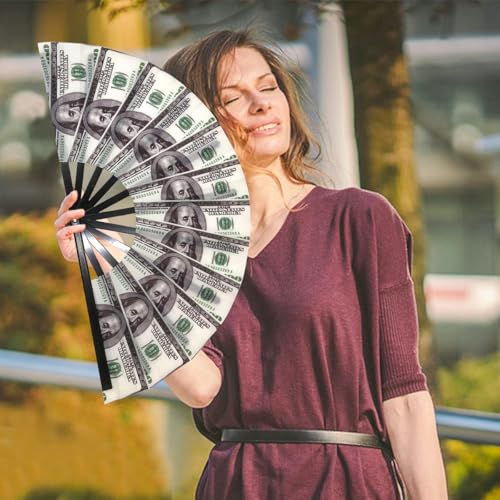 Large 13-Inch Multicoloured Folding Fan - UV Glow Rave Hand Fan