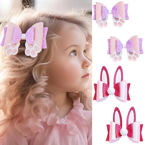 Winthrop 4 Pcs Easter Hair Clips Glitter Rabbit Bow Hair Barrettes for Women and Girls