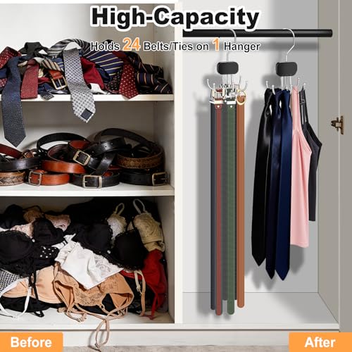 Black 3-Pack Belt Organizer for Closet Max 72 Belts, Rotatable Hanger
