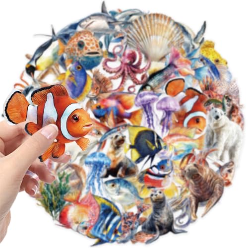 50 Pcs Marine Life Stickers Waterproof Sea Animal Decals for Water Bottles