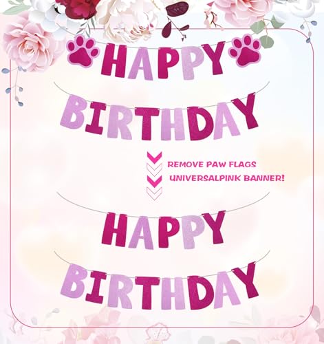 Paw Print Dog Birthday Banner - Rose Red Party Decorations 9.8ft