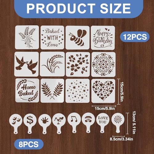 20-Piece Reusable Baking Stencil Set for Cake & Bread Decorating