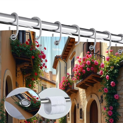 JEJOMEAG Italian Mediterranean Shower Curtain 70x70 Inches Tuscany Europe Fabric Bathroom Decor