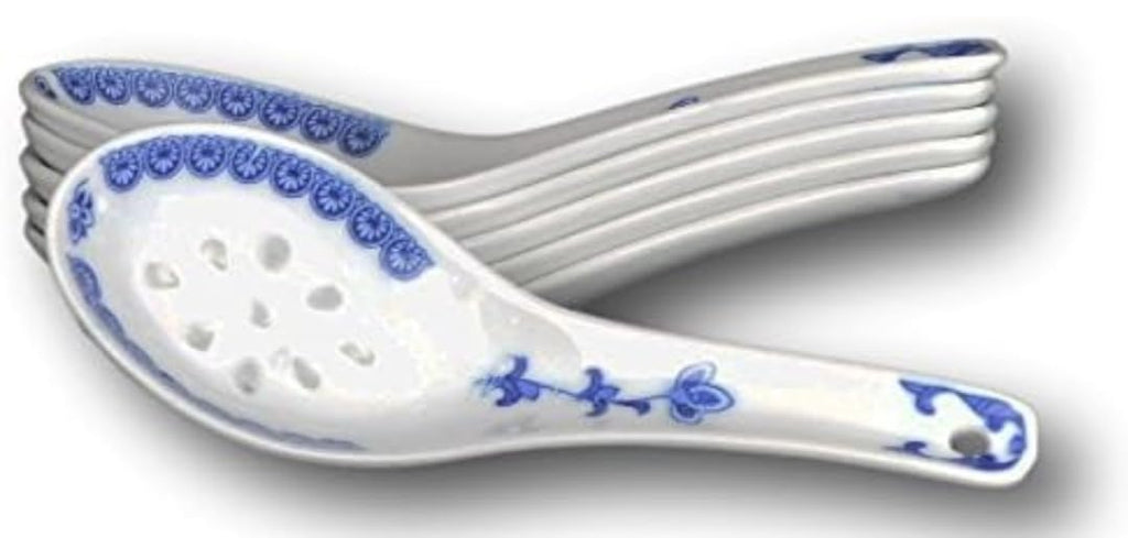 Porcelain Chinese Japanese Bowl Sets with Free 6 Porcelain Spoons, Set of 6