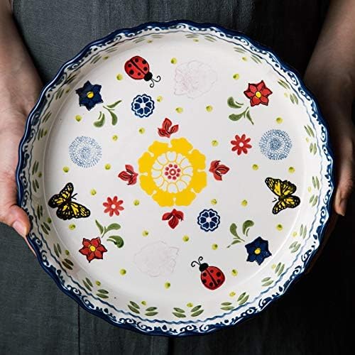 Skiennix Ceramic Pie Pan - 10 Inch Round Bakeware Dish with Butterfly Design
