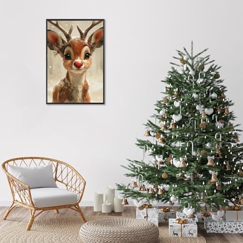 Cute Elk Canvas Poster - Red Nosed Reindeer Wall Art 12x16in