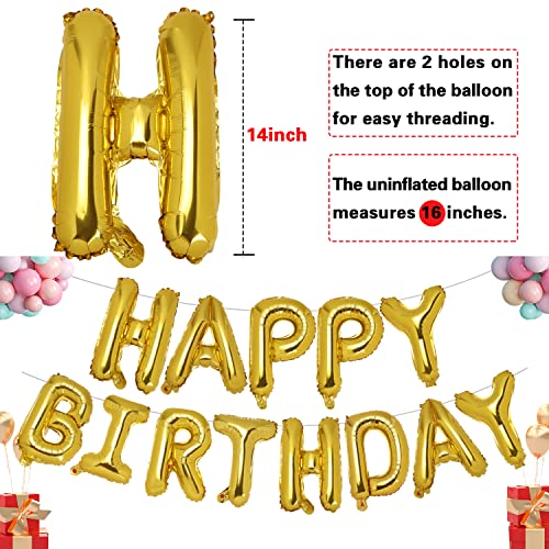 Accevo 16-Inch Gold Happy Birthday Foil Balloon Banner Set