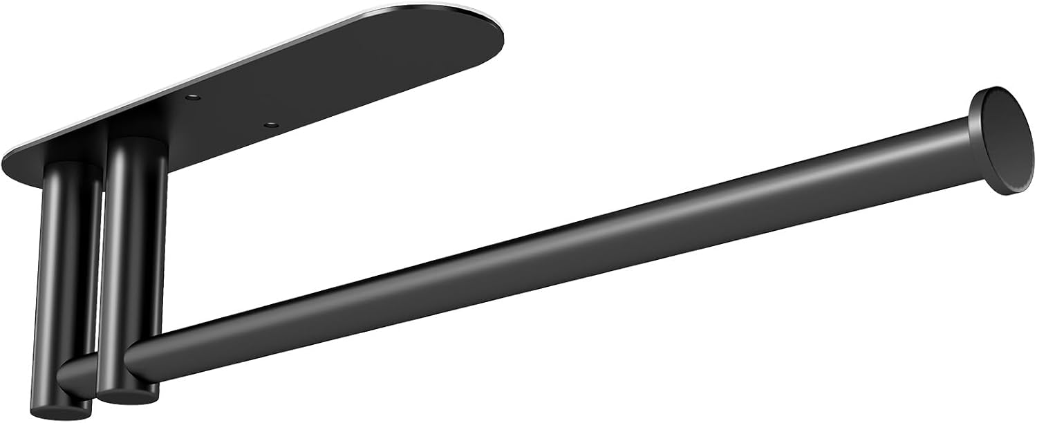 Under Cabinet Paper Towel Holder - Skiennix Heavy Duty Double Pole Design | Stainless Steel, Black