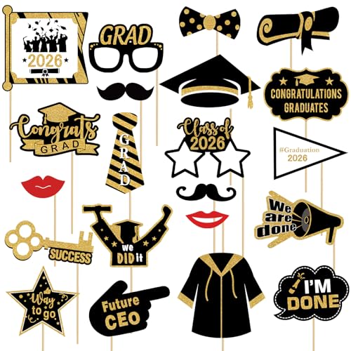 Graduation Photo Booth Props Set - 21 PCS Class of 2026 Decor