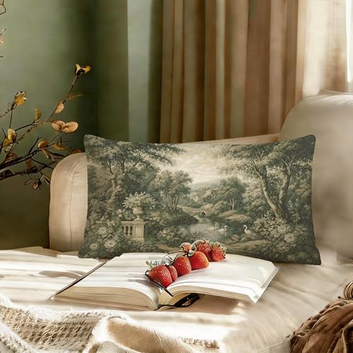 French Country Forest Green Lumbar Throw Pillow Cover 12x20 - Style 02