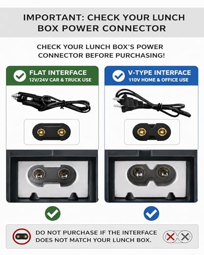 Budth Electric Lunch Box Power Cord - 12V/24V Car & 110V Home Use