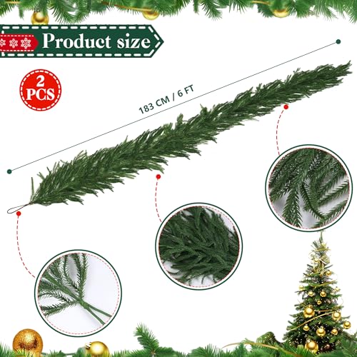 6ft Artificial Norfolk Pine Garland for Christmas Decor - Real Touch, Full & Flexible