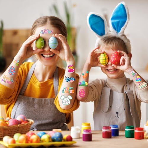Easter Temporary Tattoos 50 Pcs - Bunny & Egg Party Favors 4 Sheets
