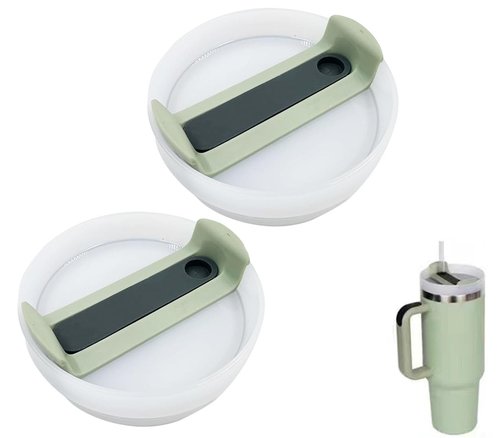40oz Tumbler Lids Replacement for Stanley Cup,Replacement Spill Proof Splash Resistant Tumbler Lids Reusable Tumbler Cover for Stanley and More Coffee Mugs (Light Green+Dark Grey)