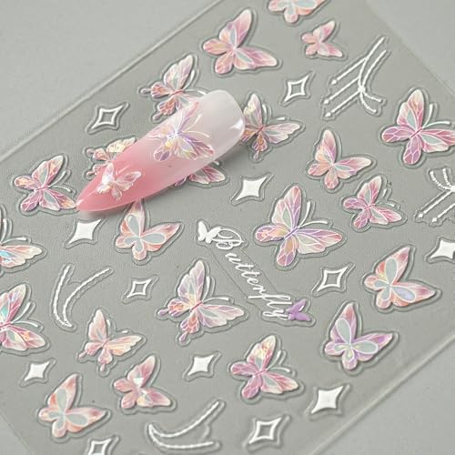 5D Embossed Butterfly Nail Art Stickers Pink Spring Manicure Decals