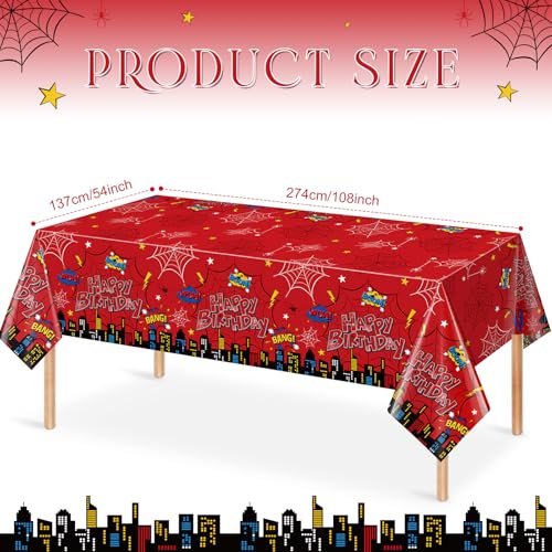 3Pcs Red Spider Birthday Party Tablecloths, 54x108 Disposable Covers