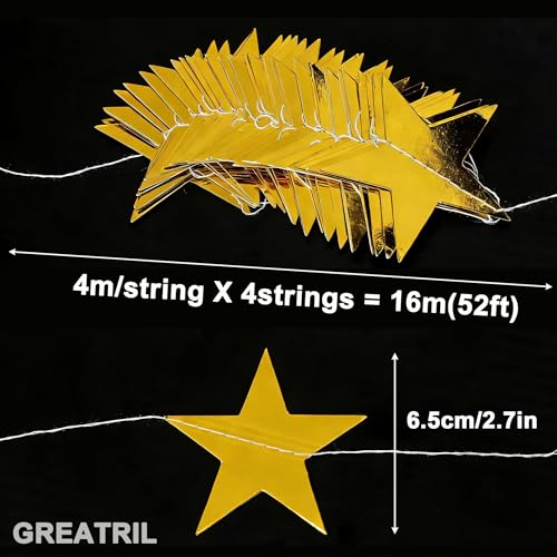 Gold Star Garland Decorations – GREATRIL 4m Metallic Hanging Backdrop