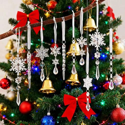 Acrylic Christmas Ornaments Set of 10 - Snowflake & Icicle Decor