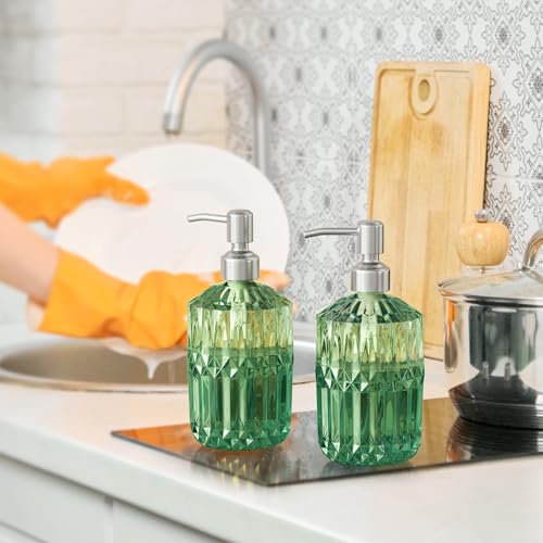 AmazerBath Green Glass Soap Dispenser with Stainless Steel Pump - 14.2OZ