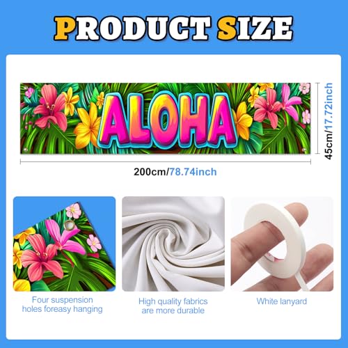 Aloha Hawaiian Banner 79 x 18 Inch - Tropical Luau Party Decoration
