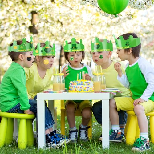 30 St. Patrick's Day Adjustable Paper Crowns for Kids Party