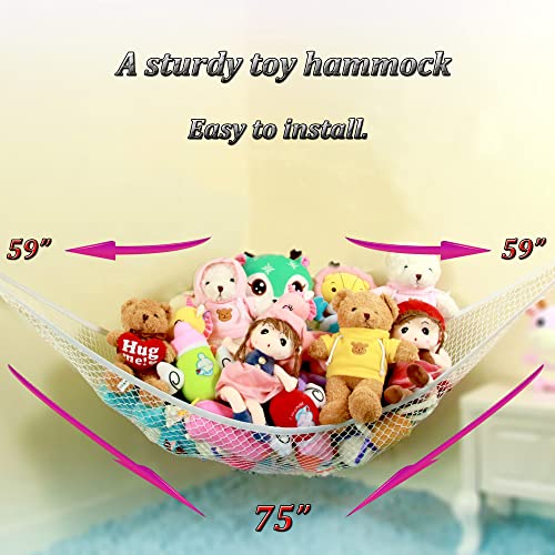 Jumbo Pink Stuffed Animal Hammock - 75" Large Corner Toy Storage Net